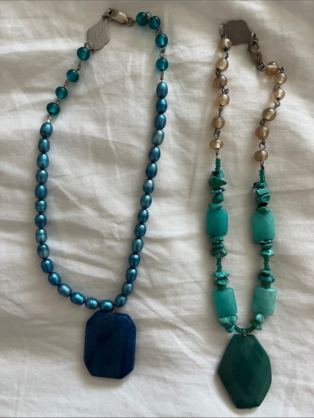 2 necklaces- Blue Beaded Pendant & Teal Necklace Women Jewelry